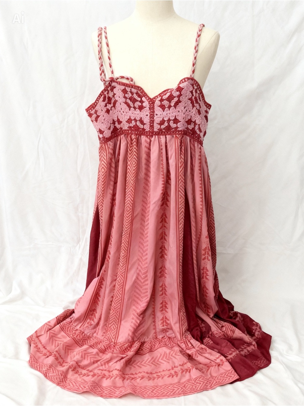 🍓 Pink Patterned Maxi Dress🍓 with crochet top